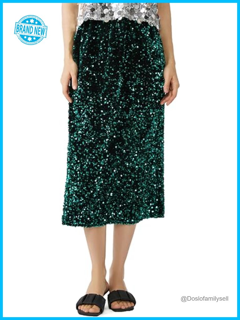 Velvet Sequin Skirt High Waist Sparkle Split Hem Night Out Maxi